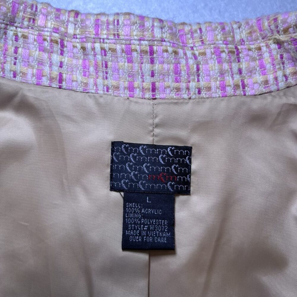 Moa Moa cropped fringe blazer jacket tweed pink tan cream women L - Picture 7 of 14